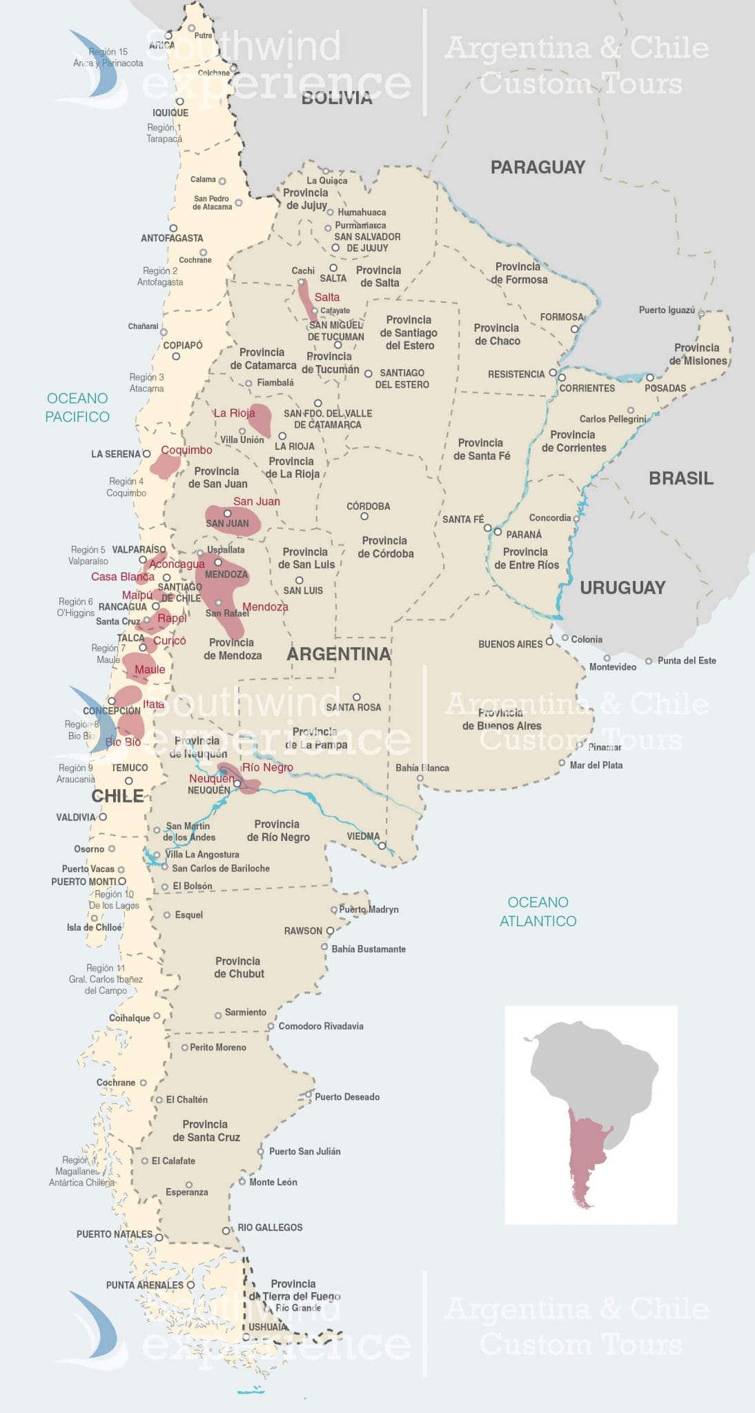 Map of Argentina and Chile